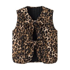 NWT Leopard Tie Front Vest